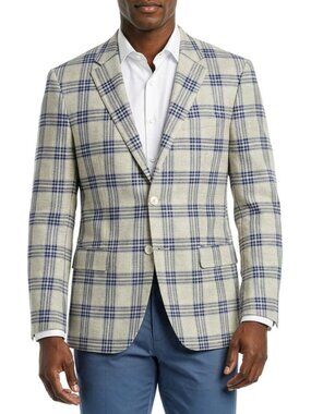 Grey/Navy Textured Glen Plaid Notch Lapel Modern Fit Men's Jacket